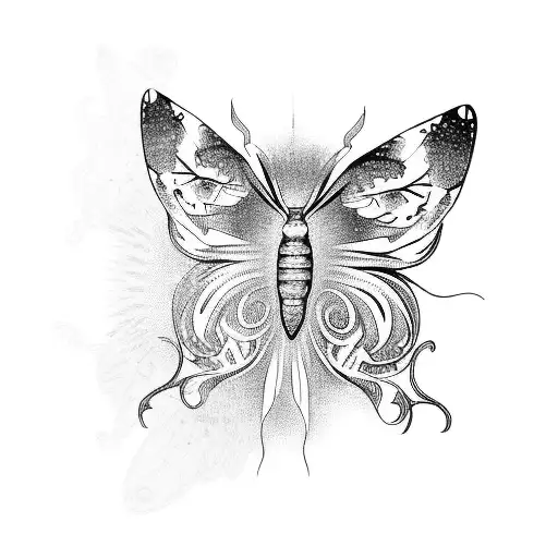 butterfly metamorphosis with a rising sun background tattoo design idea