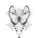 butterfly metamorphosis stages with a rising sun background tattoo design idea