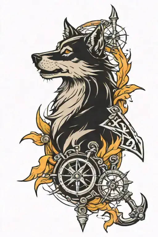 wolf, anchor, compass , skull , Lightning , gladiator tattoo design idea