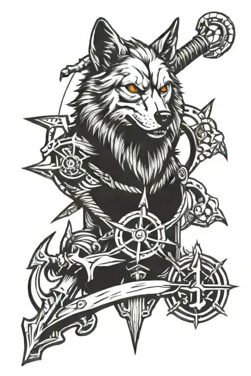 wolf, skull, gladiator, anchor , compass ,  Lightning tattoo design idea