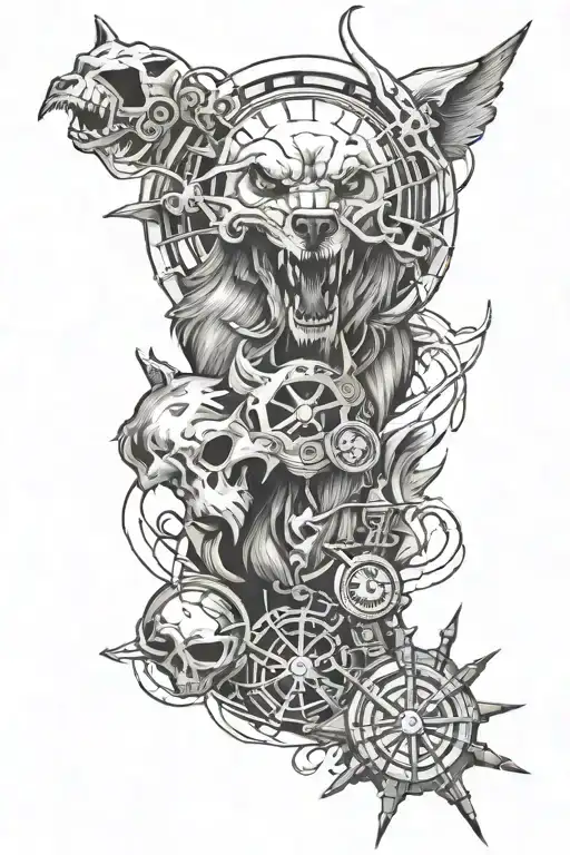 wolf, skull, gladiator, anchor , compass ,  Lightning tattoo design idea