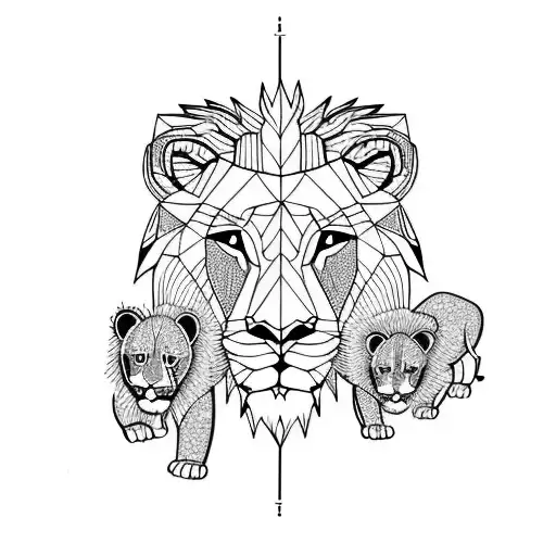 lion followed by 3 cubs tattoo design idea