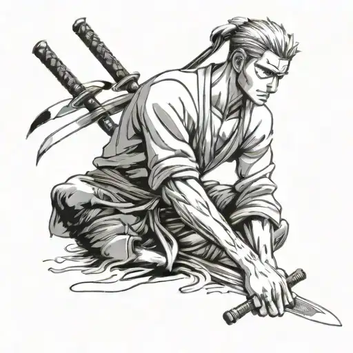 roronoa zoro swords crossed tattoo design idea