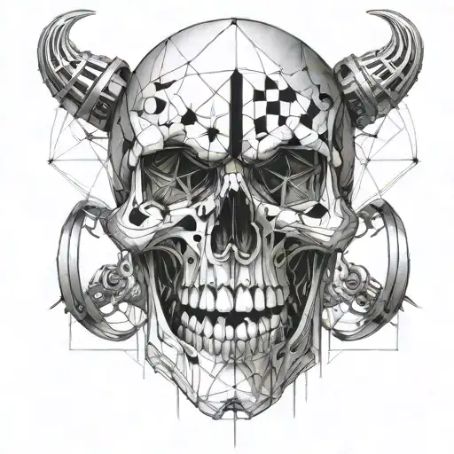 Skull with a black eye, I want a connection with crossfit and music tattoo design idea