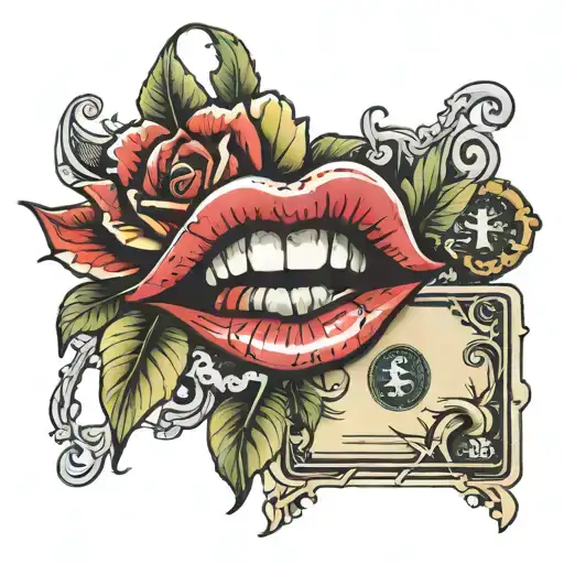 lip and dollar sign tattoo design idea