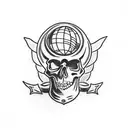 skull with head like globe tattoo design idea