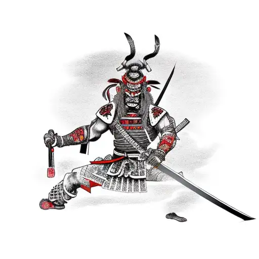 japanese warrior demon with katana tattoo design idea
