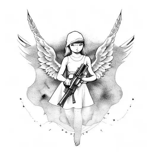 baby angel with ak47 rifle tattoo design idea