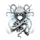 anime metal album demon black and white no color tattoo design idea