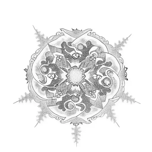 crescent moon and a Sakura flower with a snowflake  tattoo design idea