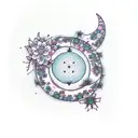 crescent moon and a Sakura flower with a snowflake  tattoo design idea