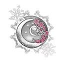 crescent moon and a Sakura flower with a snowflake  tattoo design idea
