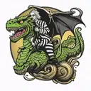 beetlejuice riding a dragon flying tattoo design idea