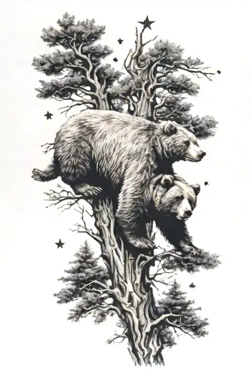  Sue Roberts 9/19/59-8/9/24 Tattoo of a bear and tree under a starry sky   tattoo design idea