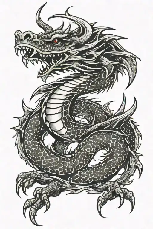 dragon bite full body American tradi japanese style tattoo design idea