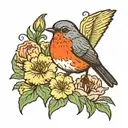 robin bird with carnation flowers tattoo design idea
