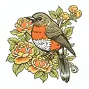 robin bird with carnation flowers tattoo design idea