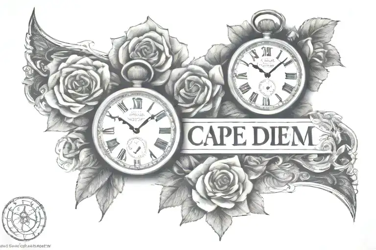 two watches, inscription carpe diem, men's, on the chest tattoo design idea