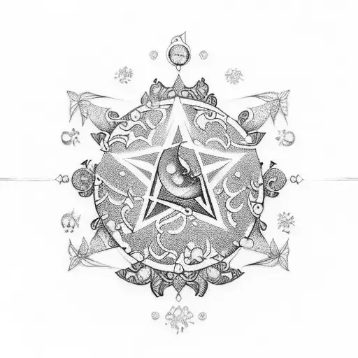 A tattoo design combining elements of couture and astrology, featuring elegant pearls and zodiac symbols tattoo design idea