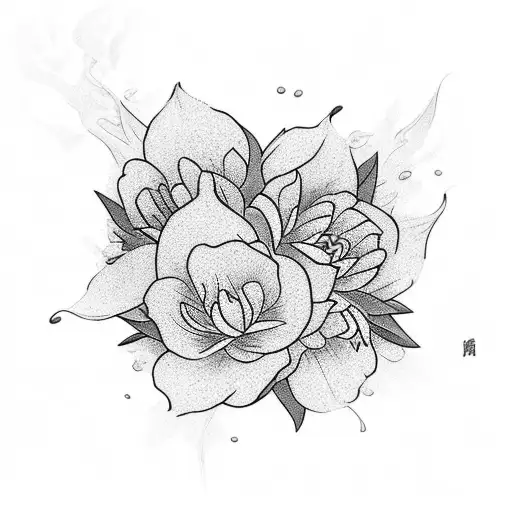 Japanese home with woman and flower petals. samurai  tattoo design idea