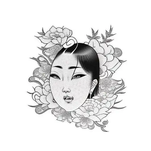 minka with flower petals and woman  tattoo design idea