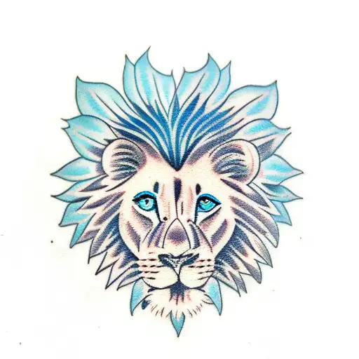 half girl with blue eyes half lion for hand tattoo design idea