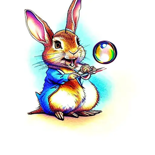 Peter Rabbit blowing bubbles tattoo design idea