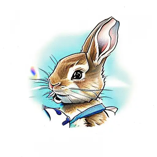Peter Rabbit blowing bubbles in flash art syle tattoo design idea