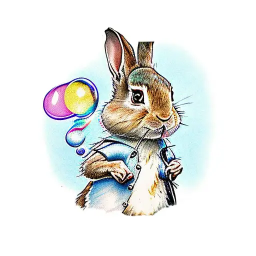Peter Rabbit blowing bubbles tattoo design idea