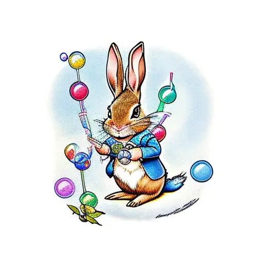 Peter Rabbit blowing bubbles tattoo design idea