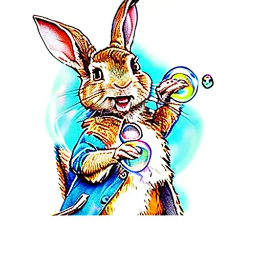Peter Rabbit blowing bubbles tattoo design idea