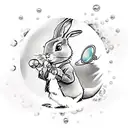 Peter Rabbit blowing bubbles in flash art syle with images in the reflection of the bubble tattoo design idea