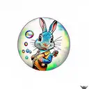 Peter Rabbit blowing bubbles in flash art syle with images in the reflection of the bubble tattoo design idea