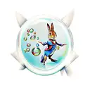 Peter Rabbit blowing bubbles in flash art syle with images of the wiggles logo in the reflection of the bubble tattoo design idea
