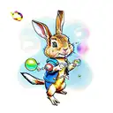 Peter Rabbit blowing bubbles in flash art syle with images of the wiggles logo in the reflection of the bubble tattoo design idea