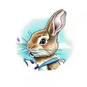 Peter Rabbit blowing bubbles in flash art syle tattoo design idea