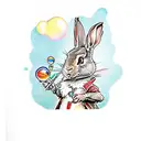 Peter Rabbit blowing bubbles in flash art syle tattoo design idea