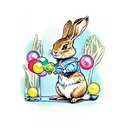 Peter Rabbit blowing bubbles in flash art syle tattoo design idea