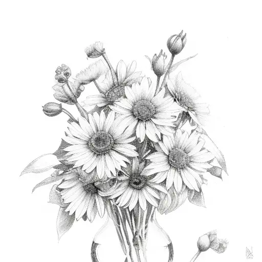 march, september, november, april birth flower bouquet  tattoo design idea