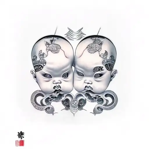 loss of baby twins tattoo design idea