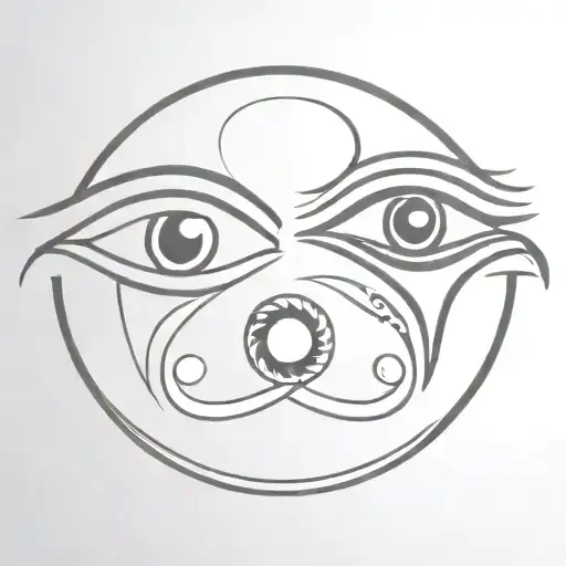 Eye of horus and eye of ra, ra god of sun and horus god of moon, ying yang style spherical and symmetrical shape tattoo design idea
