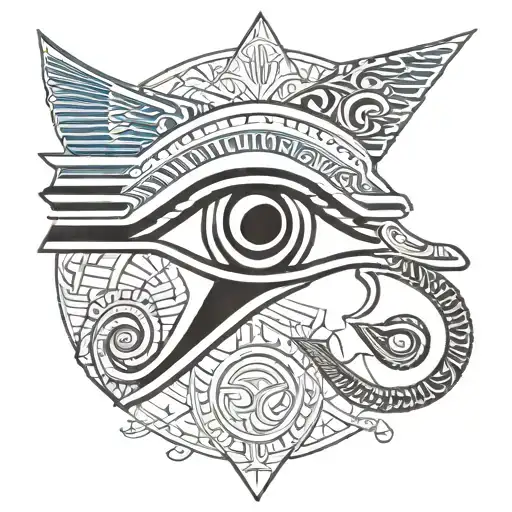 Eye of ra and eye of horus side by side, Symmetrical, pupil of horus is hollow, egyptian carving decoration tattoo design idea
