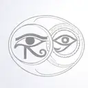 Eye of horus and eye of ra, ra god of sun and horus god of moon, ying yang style spherical and symmetrical shape tattoo design idea