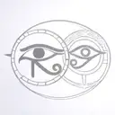 Eye of horus and eye of ra, ra god of sun and horus god of moon, ying yang style spherical and symmetrical shape tattoo design idea