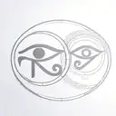 Eye of horus and eye of ra, ra god of sun and horus god of moon, ying yang style spherical and symmetrical shape tattoo design idea