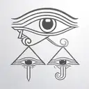 Eye of ra and eye of horus side by side, Symmetrical, pupil of horus is hollow, very simple tattoo design idea