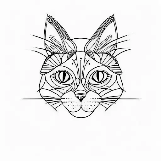 Imagine a minimalist tattoo design that combines a makeup palette and a cat. tattoo design idea