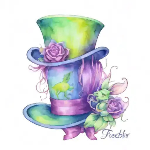 mad hatter with tinkerbell tattoo design idea