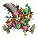 mad hatter and tinkerbell sitting tattoo design idea