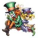 mad hatter and tinkerbell sitting tattoo design idea